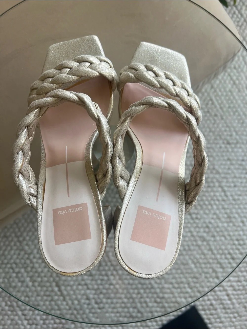Dolce Vita Metallic Braided Block Heel Sandals Gold Champagne Size 8 NWOT
